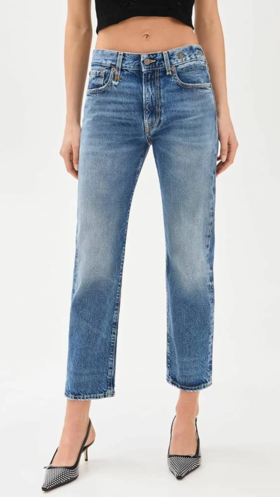 R13 Women's High-Waisted Romeo Distressed Skinny Jeans - Vintage Blue Denim Pants
