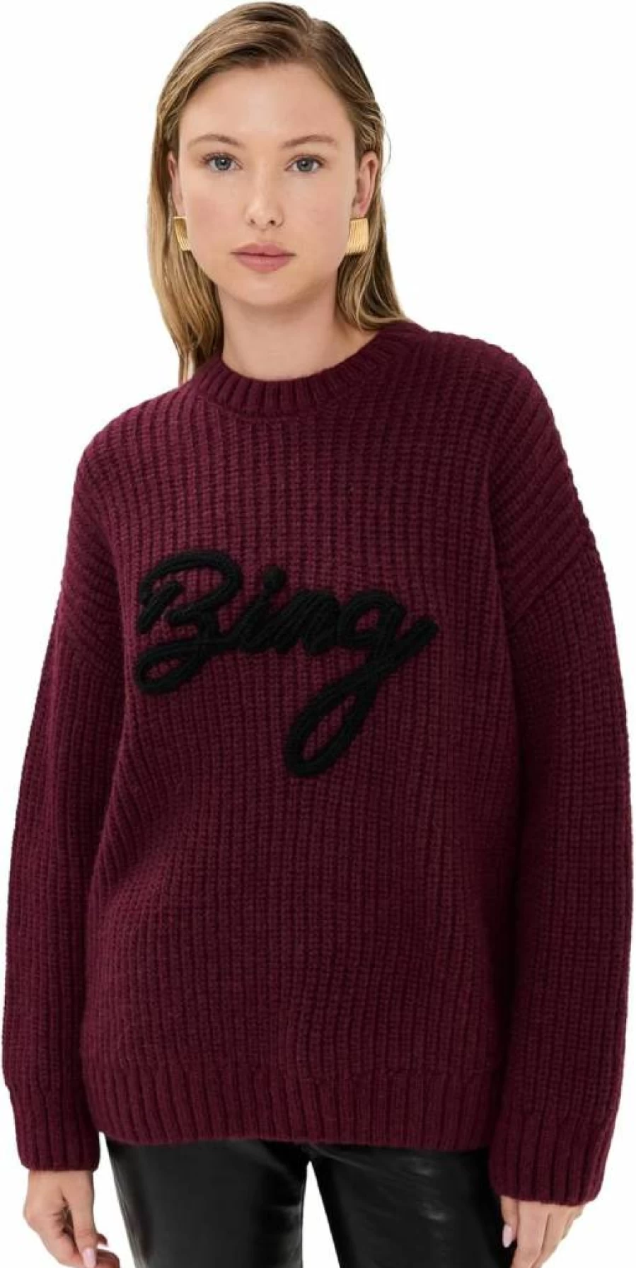 ANINE BING Women's Sydney Crew Signature Sweater - Classic Knit Pullover for Women
