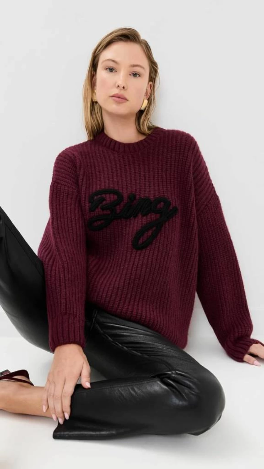 ANINE BING Women's Sydney Crew Signature Sweater - Classic Knit Pullover for Women