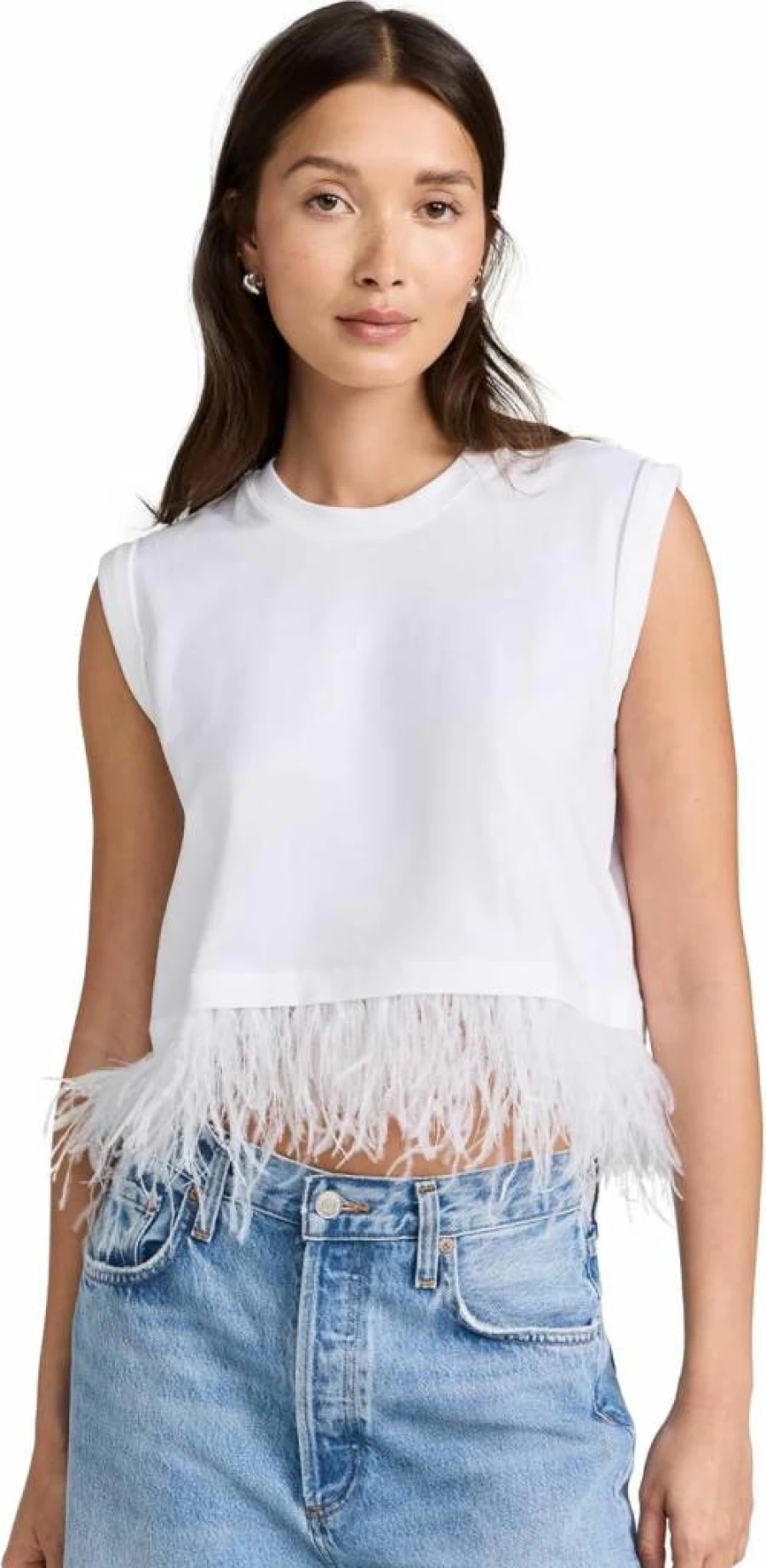Cinq a Sept Women's Cropped Feather Print T-Shirt | Stylish Feminine Top