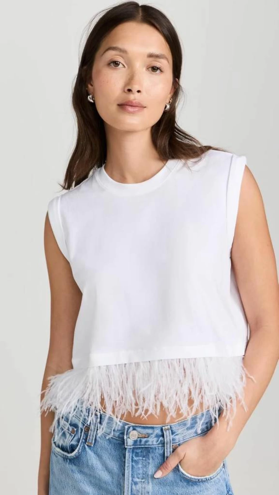 Cinq a Sept Women's Cropped Feather Print T-Shirt | Stylish Feminine Top