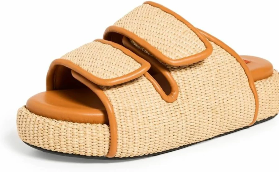 SIMON MILLER USA Women's Raffia Slide Sandals | Comfortable Crochet Slides for Summer