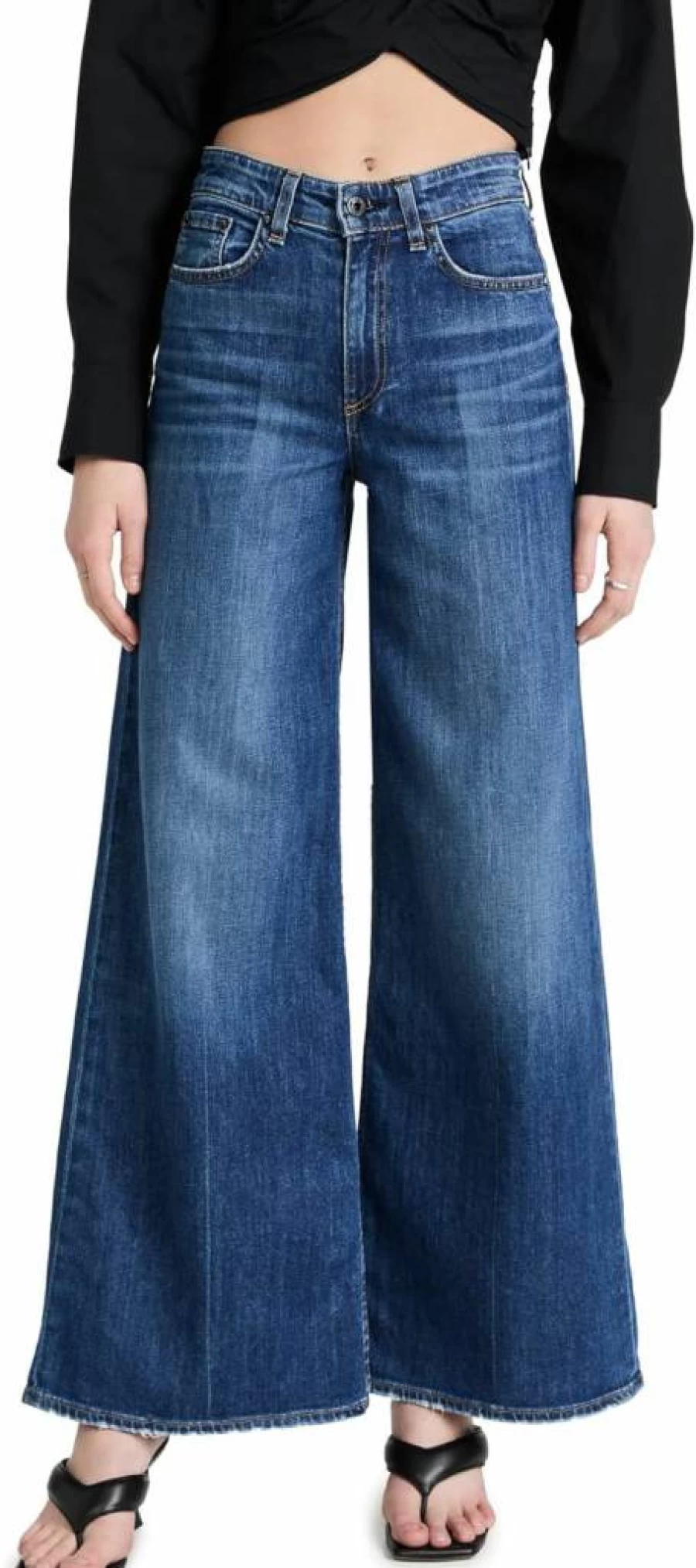 ASKK NY Women's High Waist Wide Leg Gunnison Jeans - Comfort Stretch Denim Pants for Casual Wear