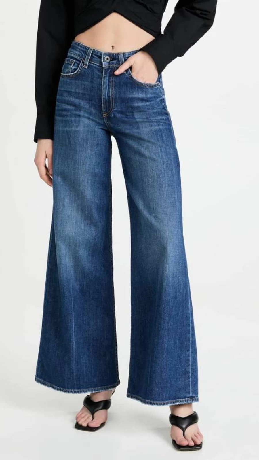 ASKK NY Women's High Waist Wide Leg Gunnison Jeans - Comfort Stretch Denim Pants for Casual Wear