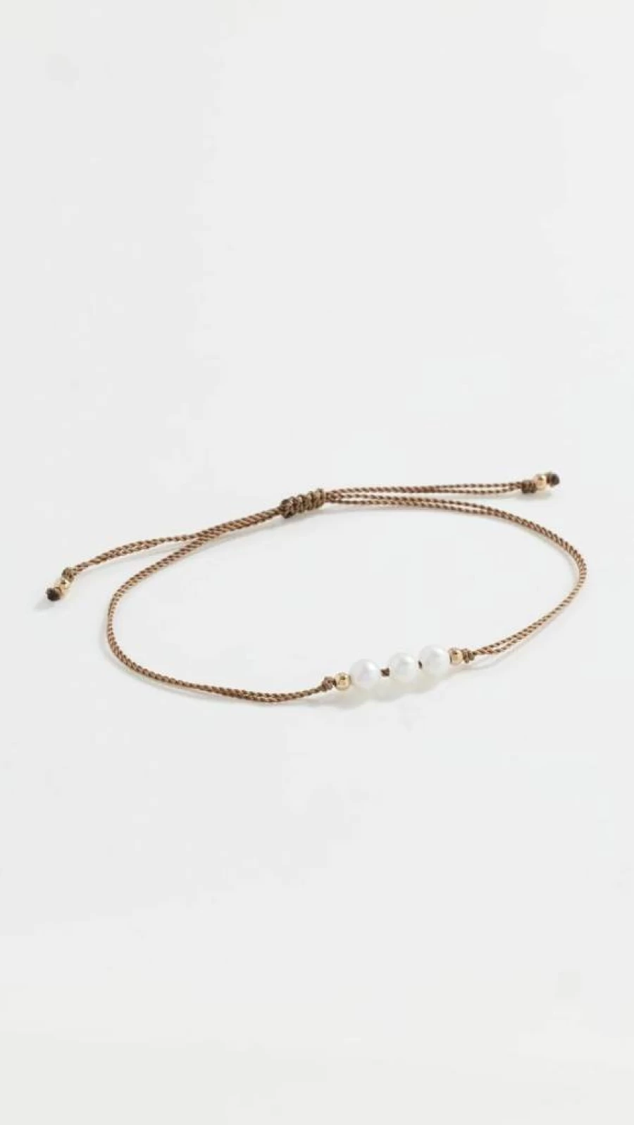 ZOE CHICCO 14K Gold Beaded Bracelet with 3 Pearls on Taupe Cord for Women
