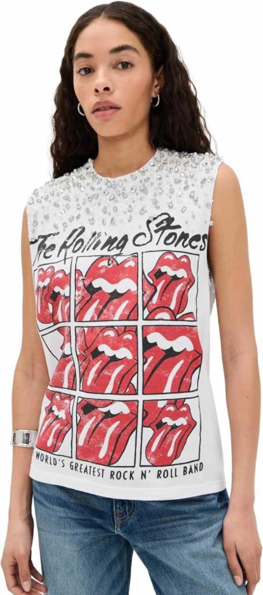 alice + olivia Women's Micah Embellished Sleeveless Muscle Tank Top