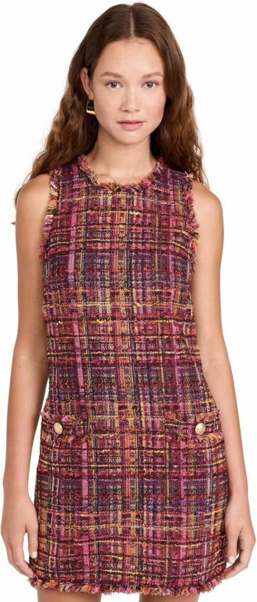 L'AGENCE Women's Florian Tweed Shift Dress - Classic Fit Tailored Office Wear
