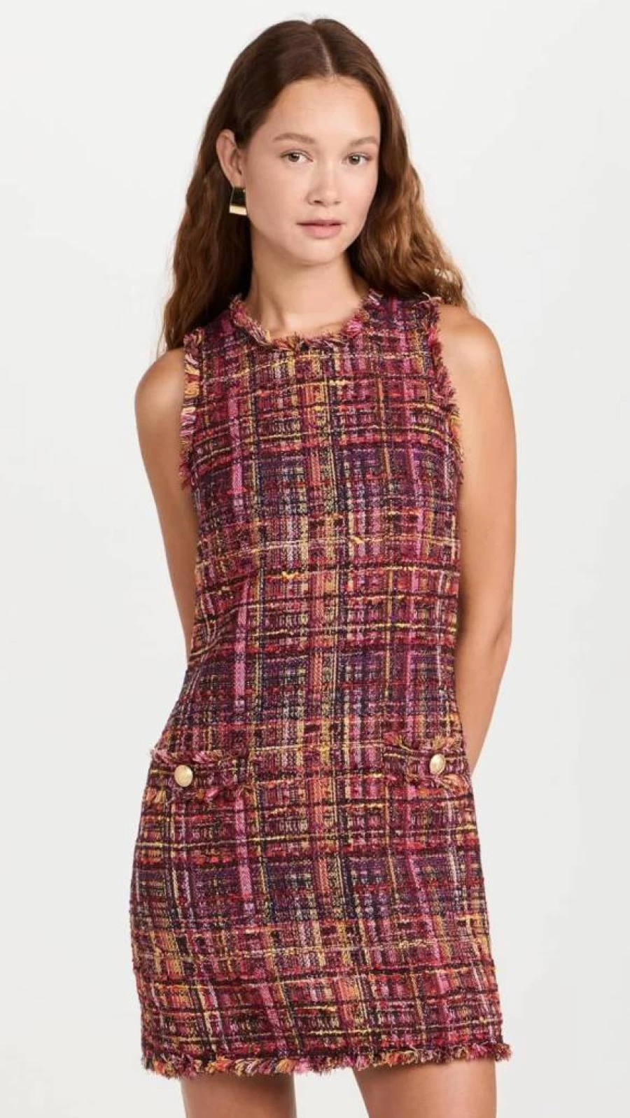 L'AGENCE Women's Florian Tweed Shift Dress - Classic Fit Tailored Office Wear