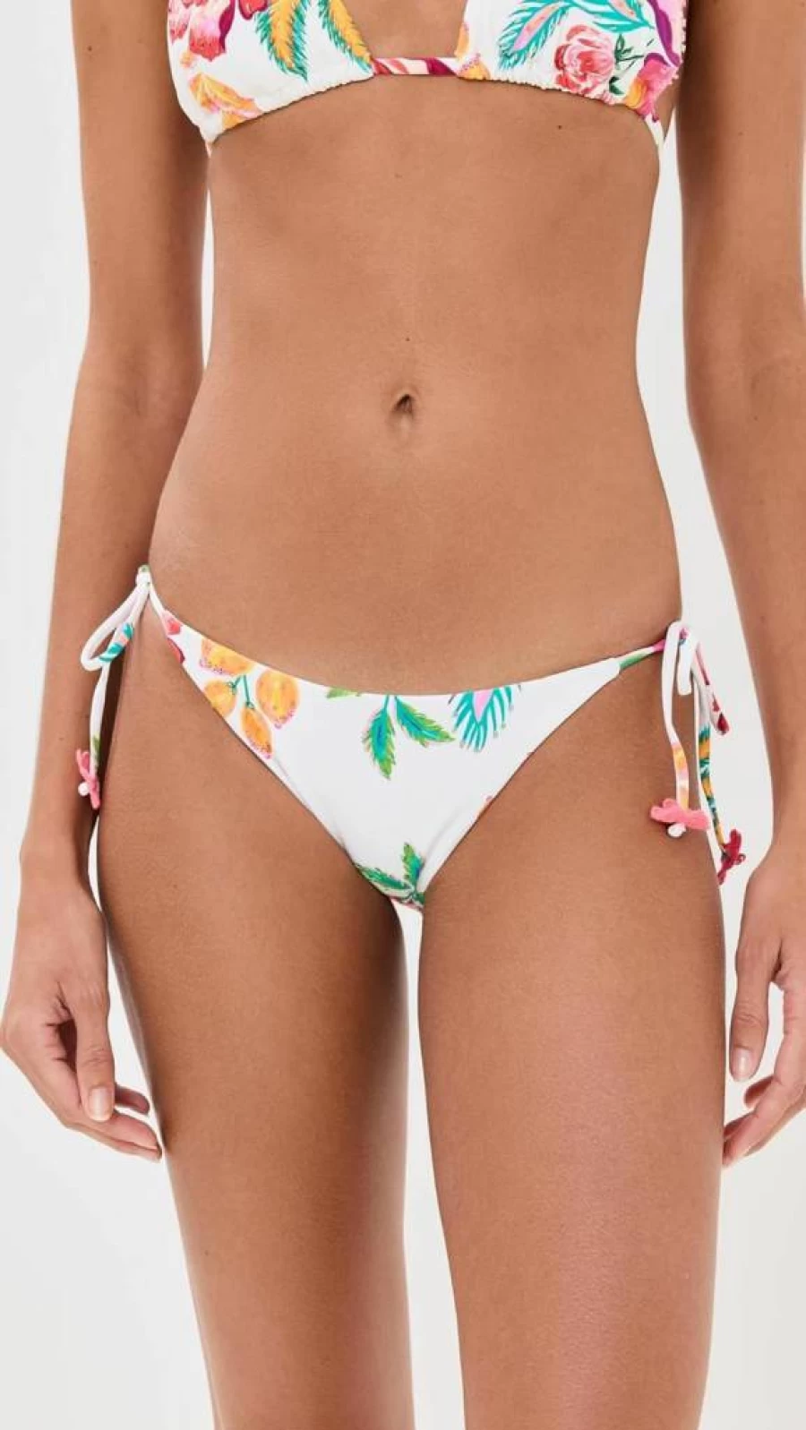 PQ Swim Women's Embroidered High-Waisted Tie Side Swim Bottoms - Floral Beach Bikini Bottom