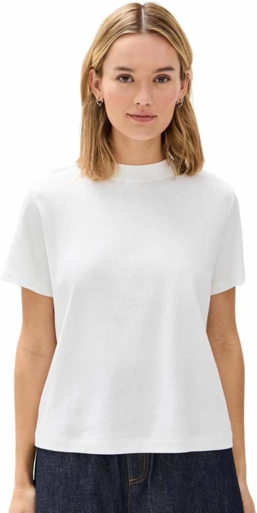Vince Women's Mock Neck Short Sleeve Cotton T-Shirt - Casual Comfort Top