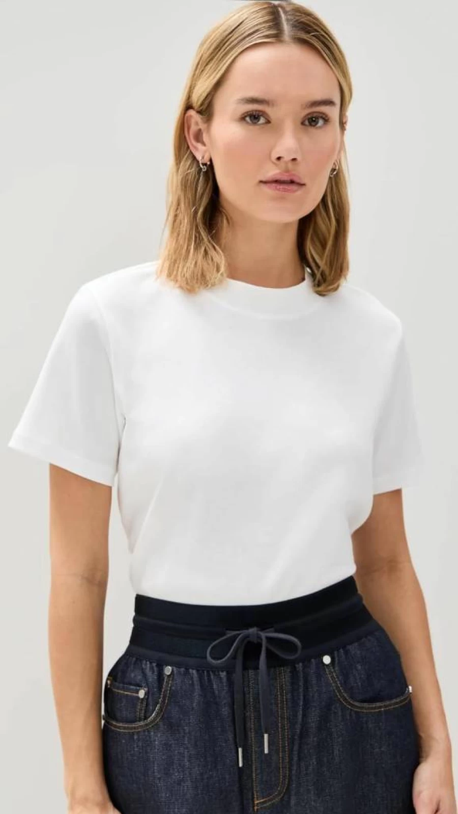 Vince Women's Mock Neck Short Sleeve Cotton T-Shirt - Casual Comfort Top
