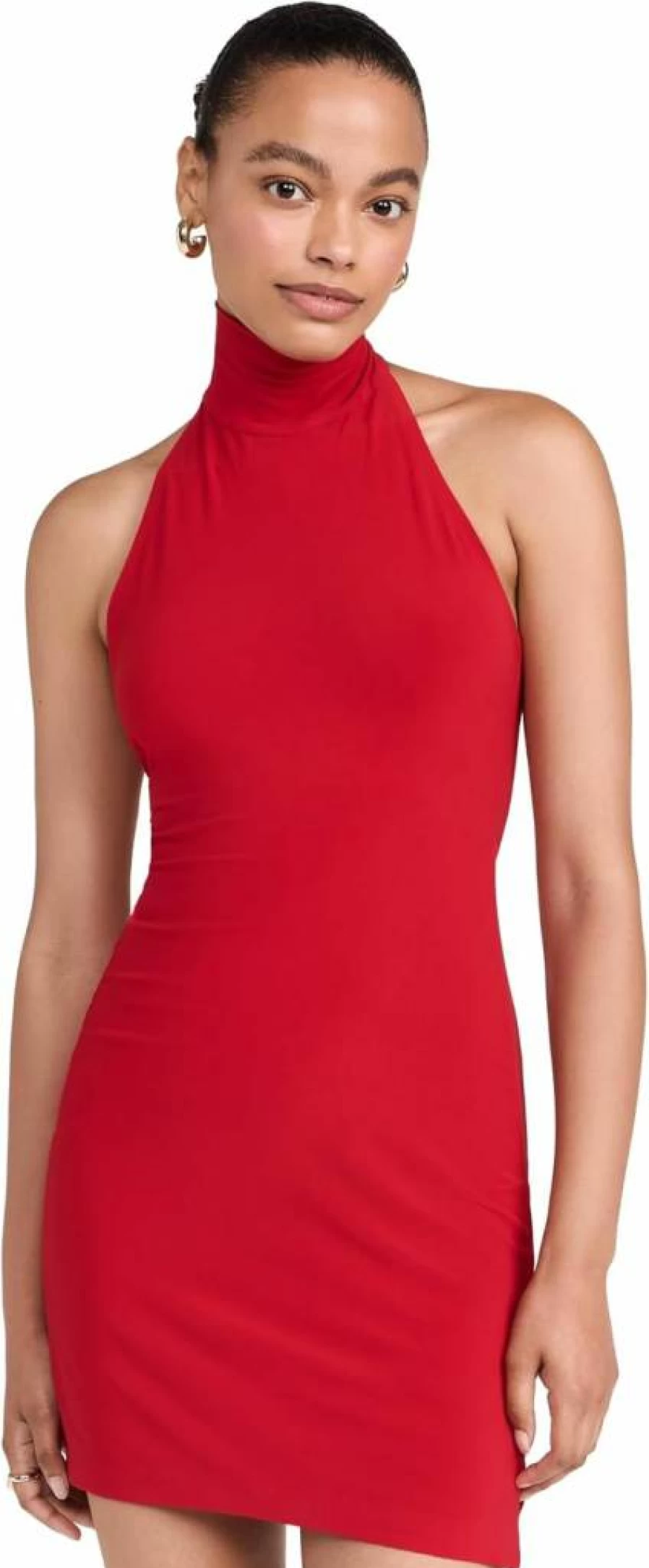 Norma Kamali Women's Halter Neck Mini Dress with Side Slit - Elegant Turtle Design