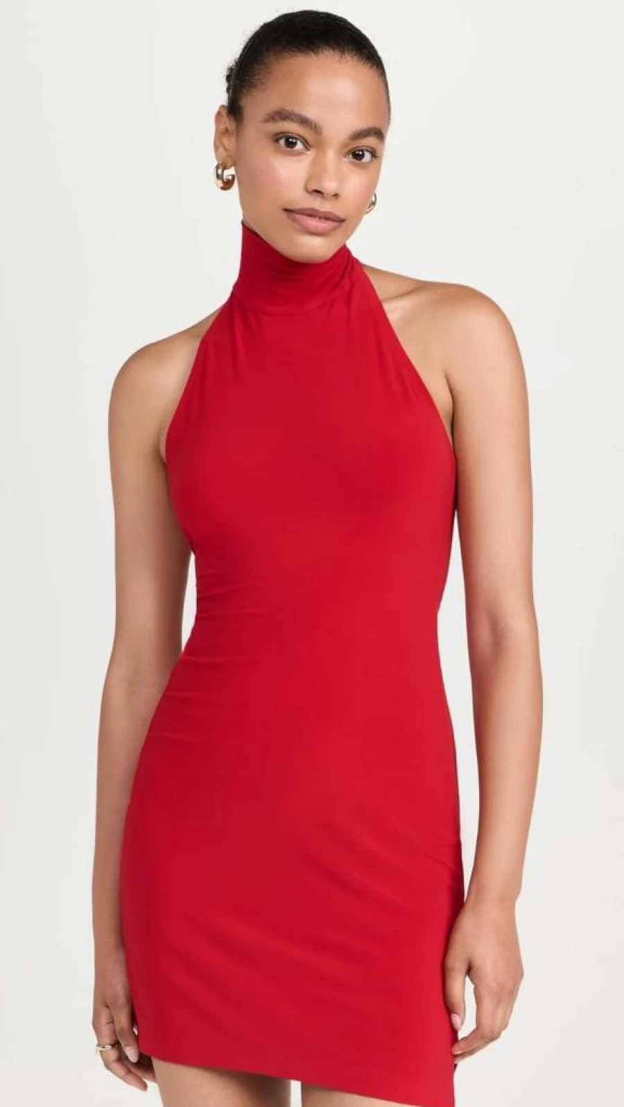 Norma Kamali Women's Halter Neck Mini Dress with Side Slit - Elegant Turtle Design