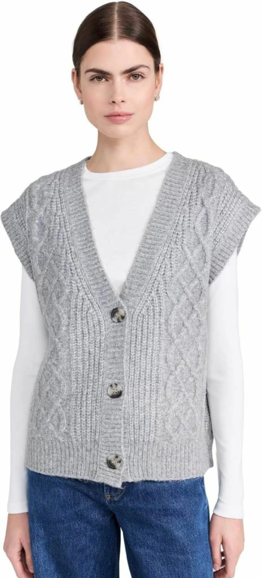 525 Women's Cable Knit Button Front Vest - Stylish Casual Paige Design