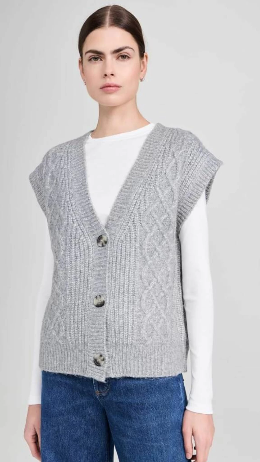 525 Women's Cable Knit Button Front Vest - Stylish Casual Paige Design