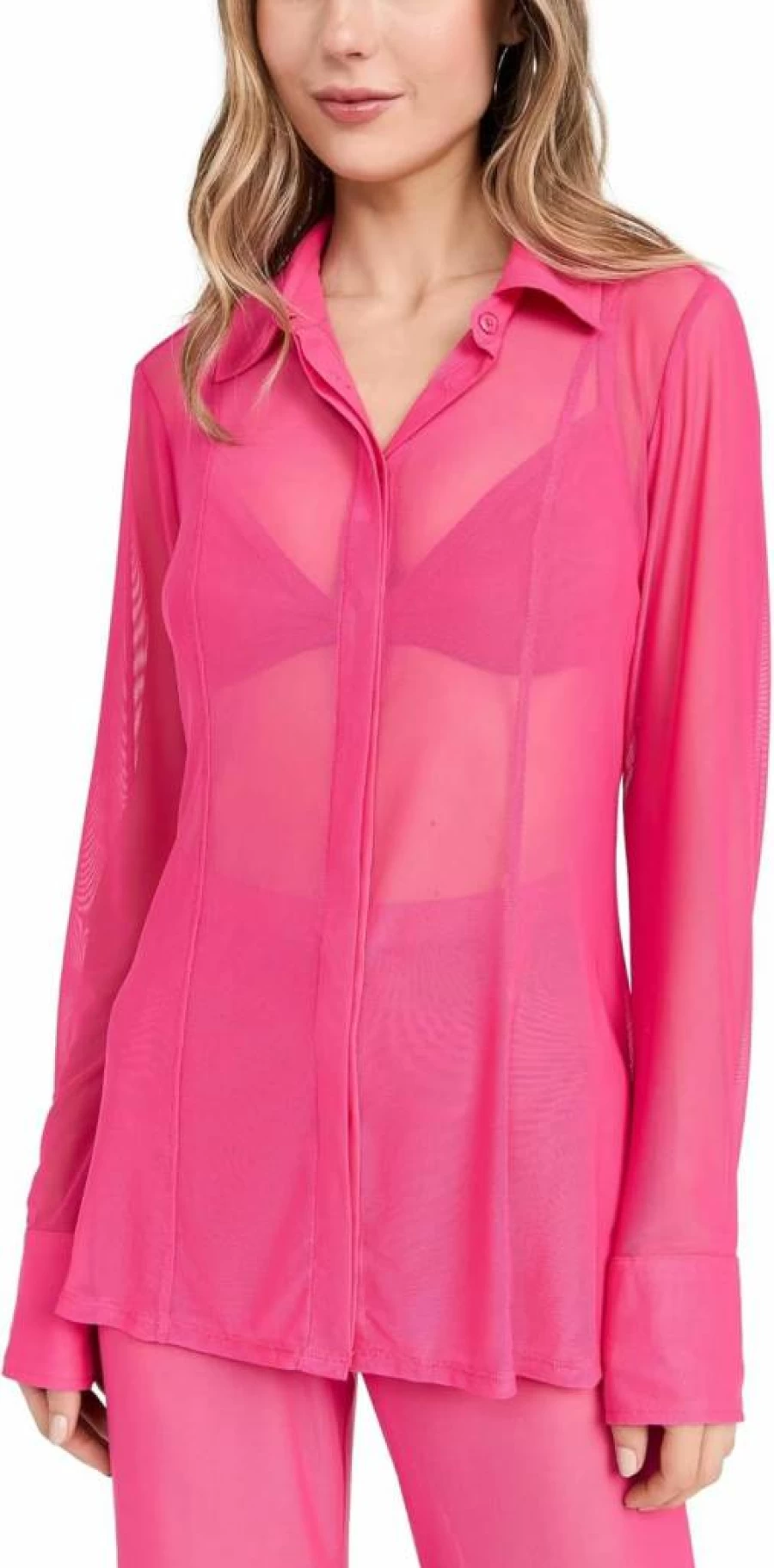 Good American Women's Gauze Mesh Shirt - Breathable Summer Top - Casual Loose Fit Blouse