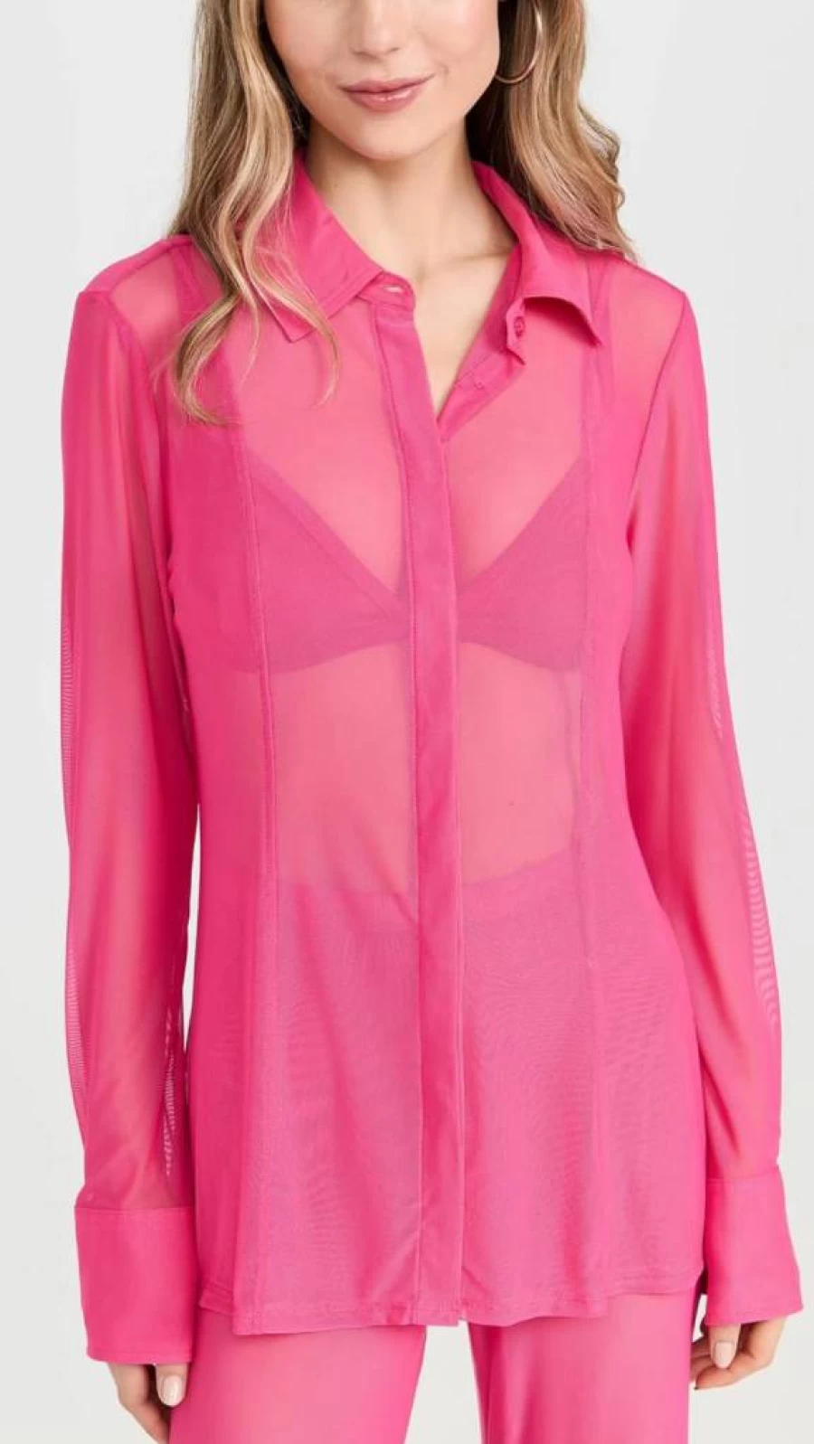 Good American Women's Gauze Mesh Shirt - Breathable Summer Top - Casual Loose Fit Blouse