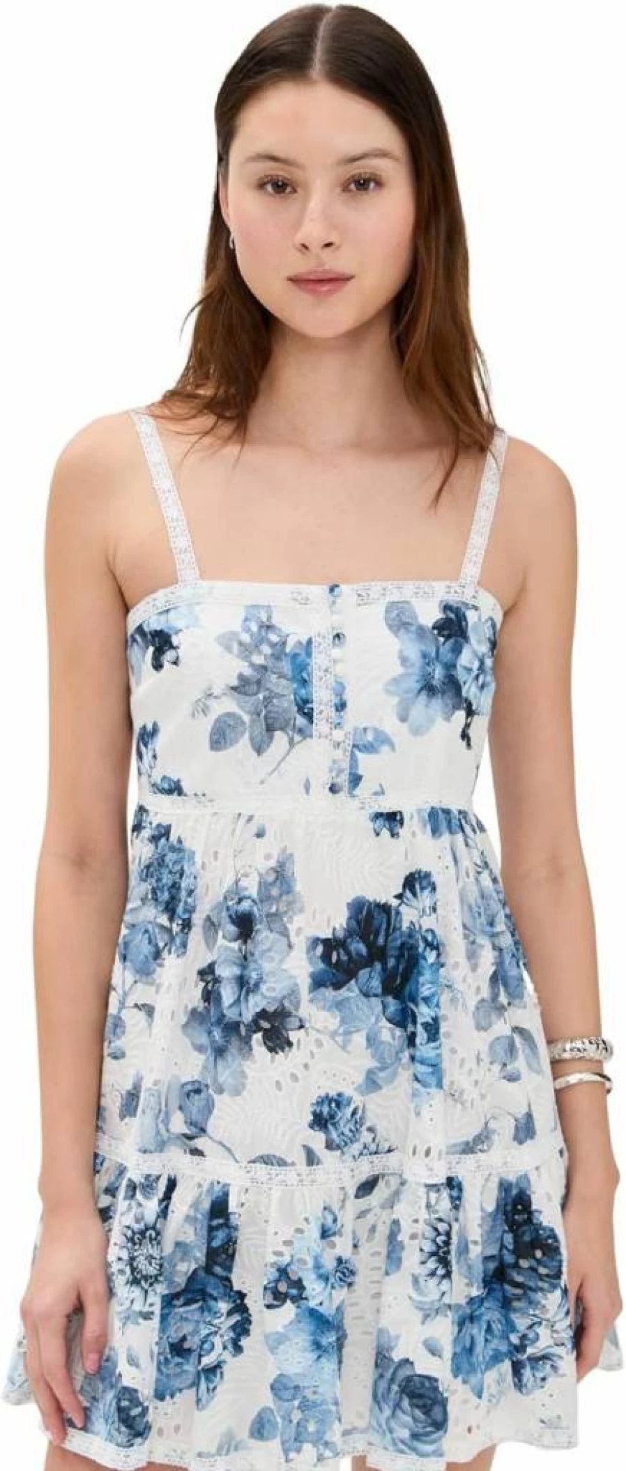 alice + olivia Women's Fallon Square Neck Babydoll Mini Dress - Floral Print Short Sleeve Party Dress
