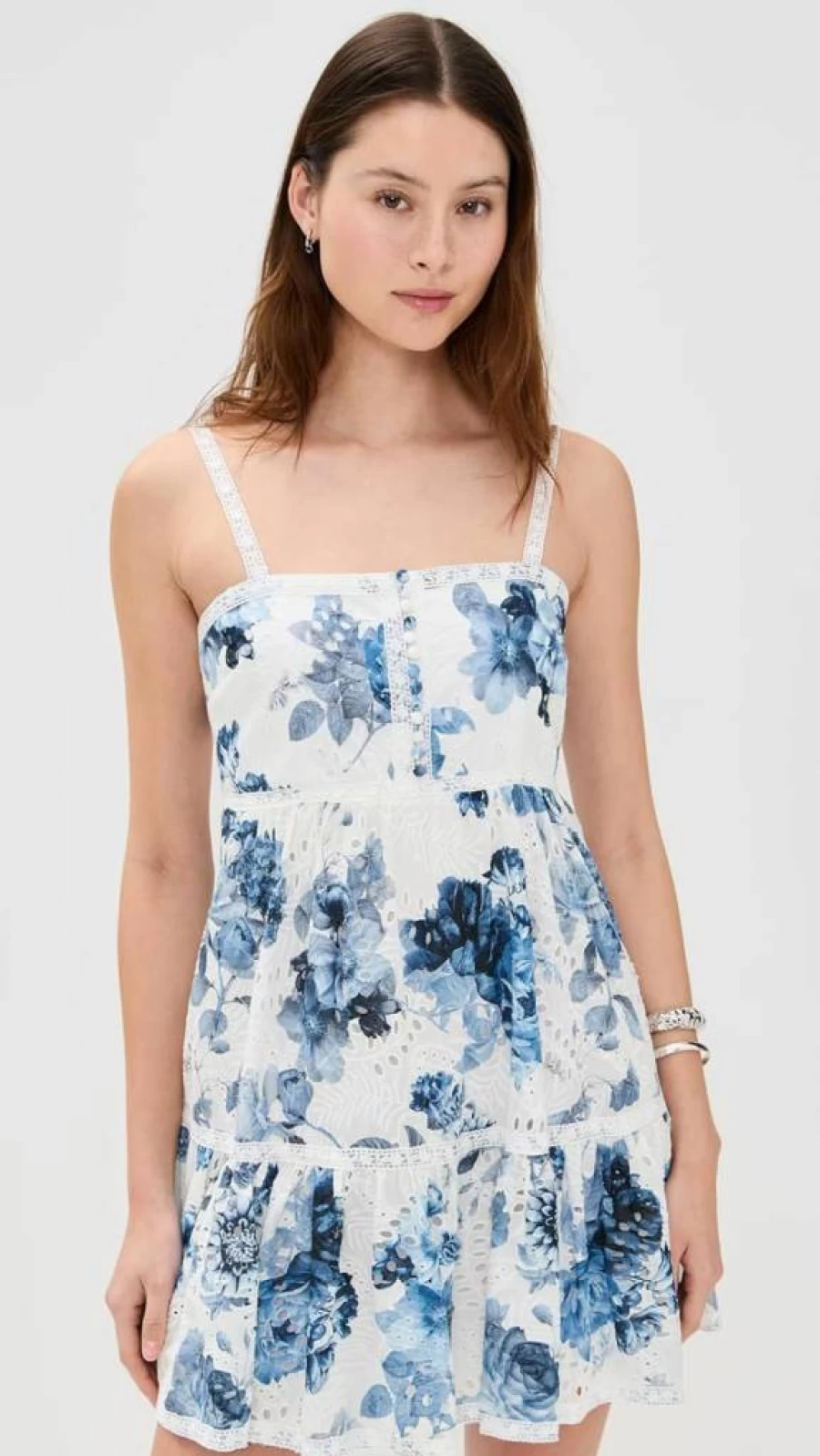 alice + olivia Women's Fallon Square Neck Babydoll Mini Dress - Floral Print Short Sleeve Party Dress