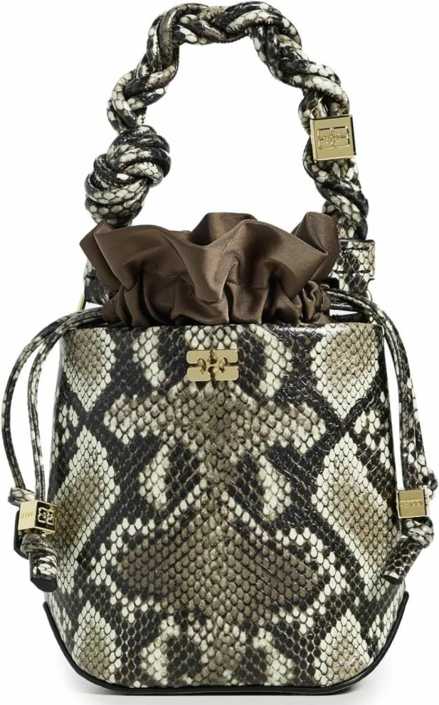 Ganni Women's Mini Bou Bucket Bag in Snake Print Leather