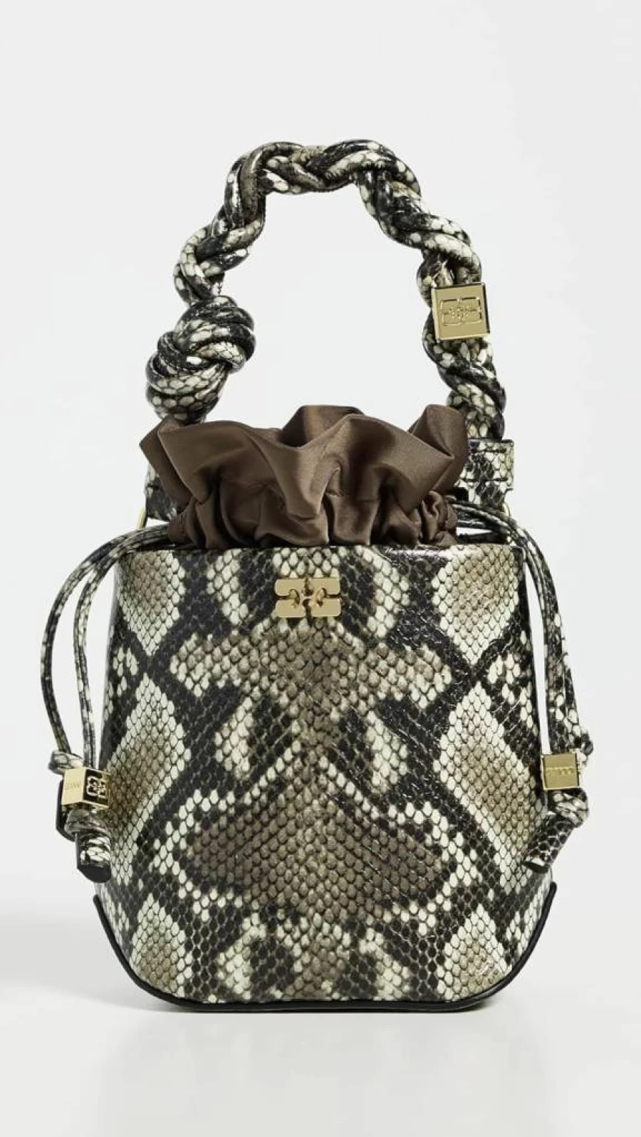 Ganni Women's Mini Bou Bucket Bag in Snake Print Leather