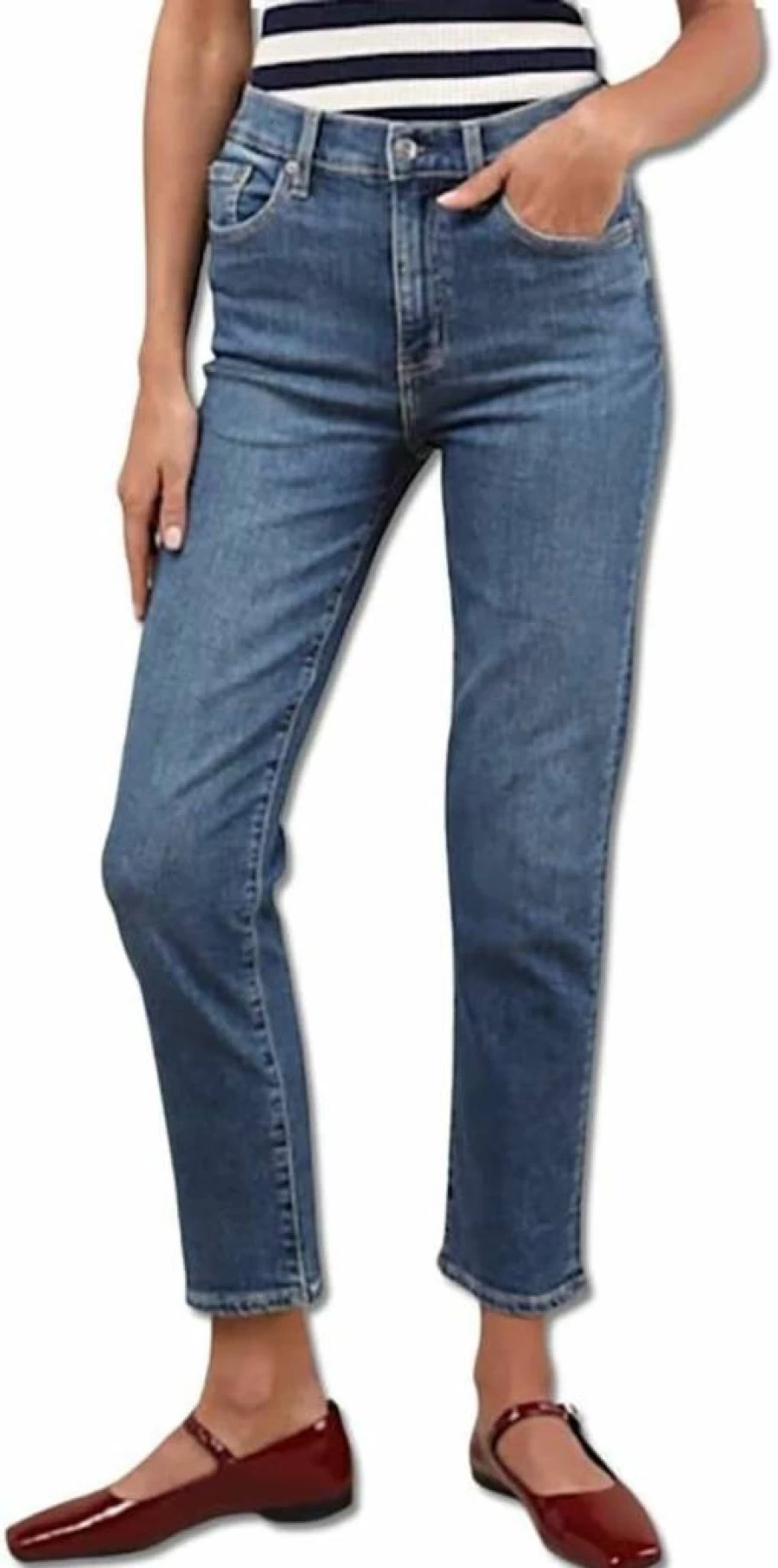 DAZE Inked High Rise Slim Straight Jeans for Women - Everyday Comfort Denim Pants
