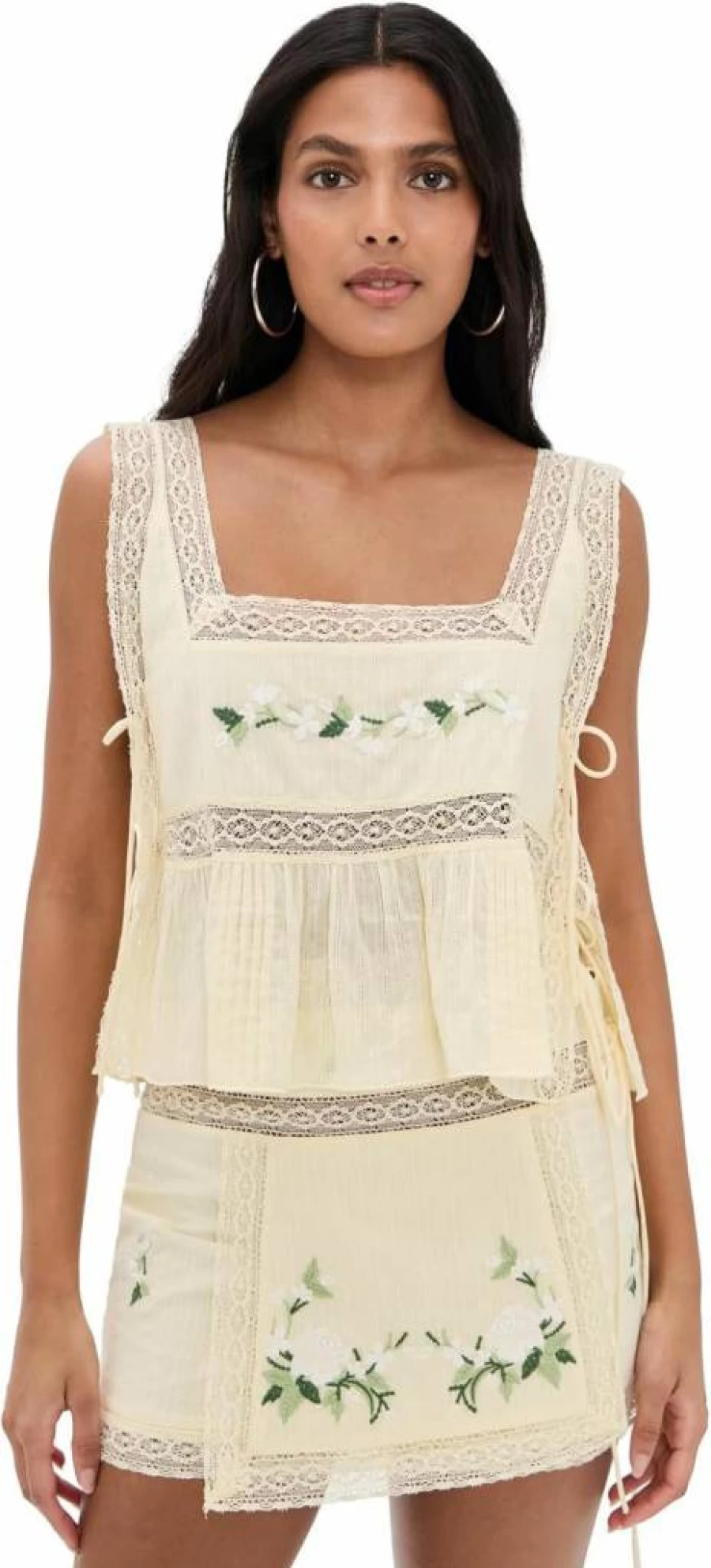 For Love & Lemons Women's Jolene Embroidered Blouse - Floral Lace Boho Chic Tops