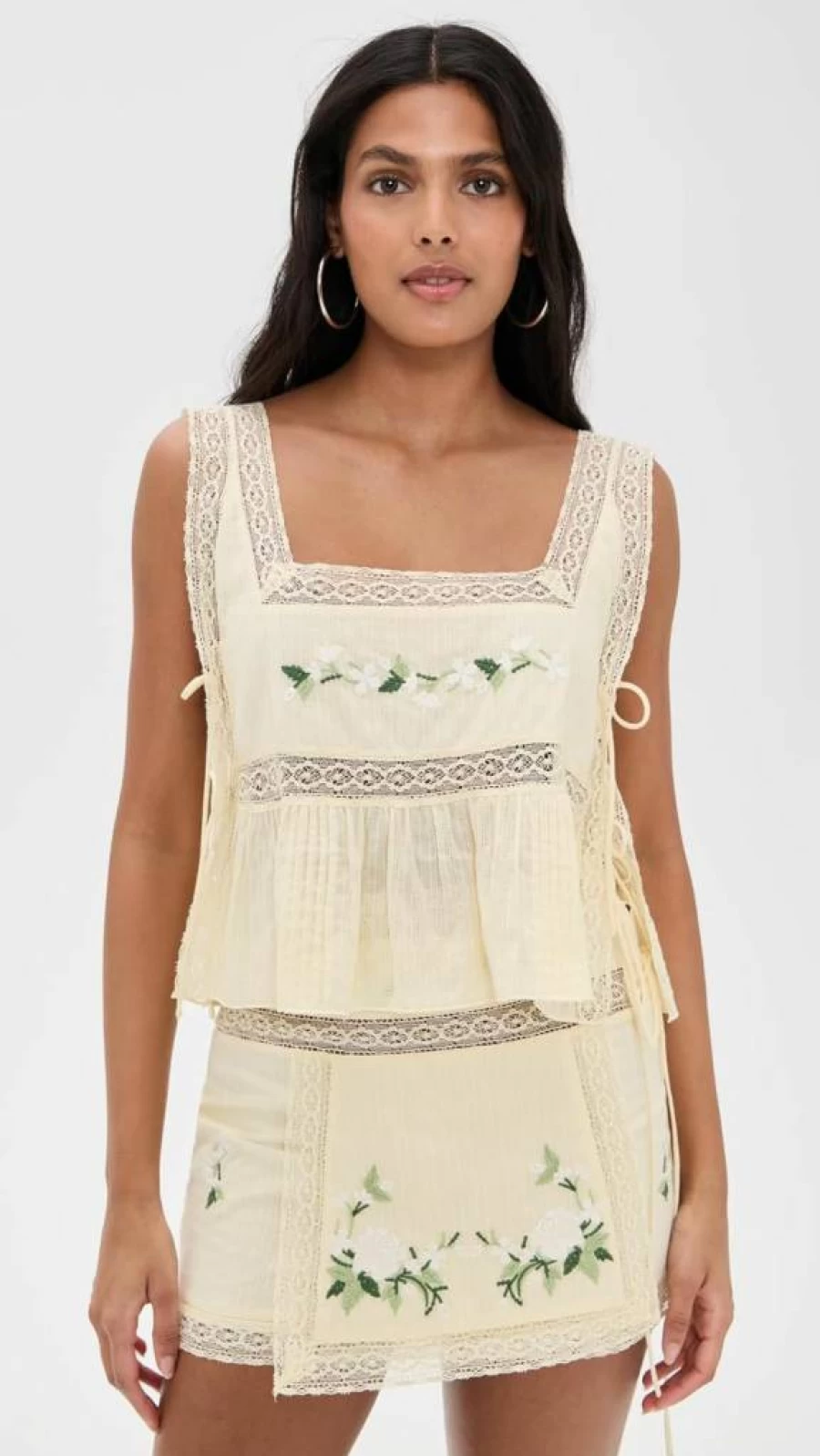 For Love & Lemons Women's Jolene Embroidered Blouse - Floral Lace Boho Chic Tops