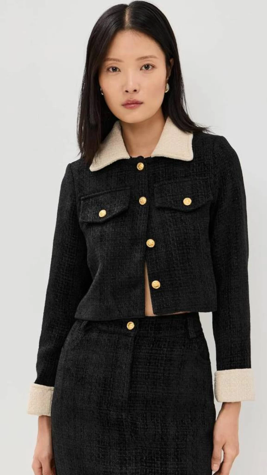 MOON RIVER Women's Cropped Blazer Jacket Long Sleeve Gold Button Closure Slim Fit Office Wear