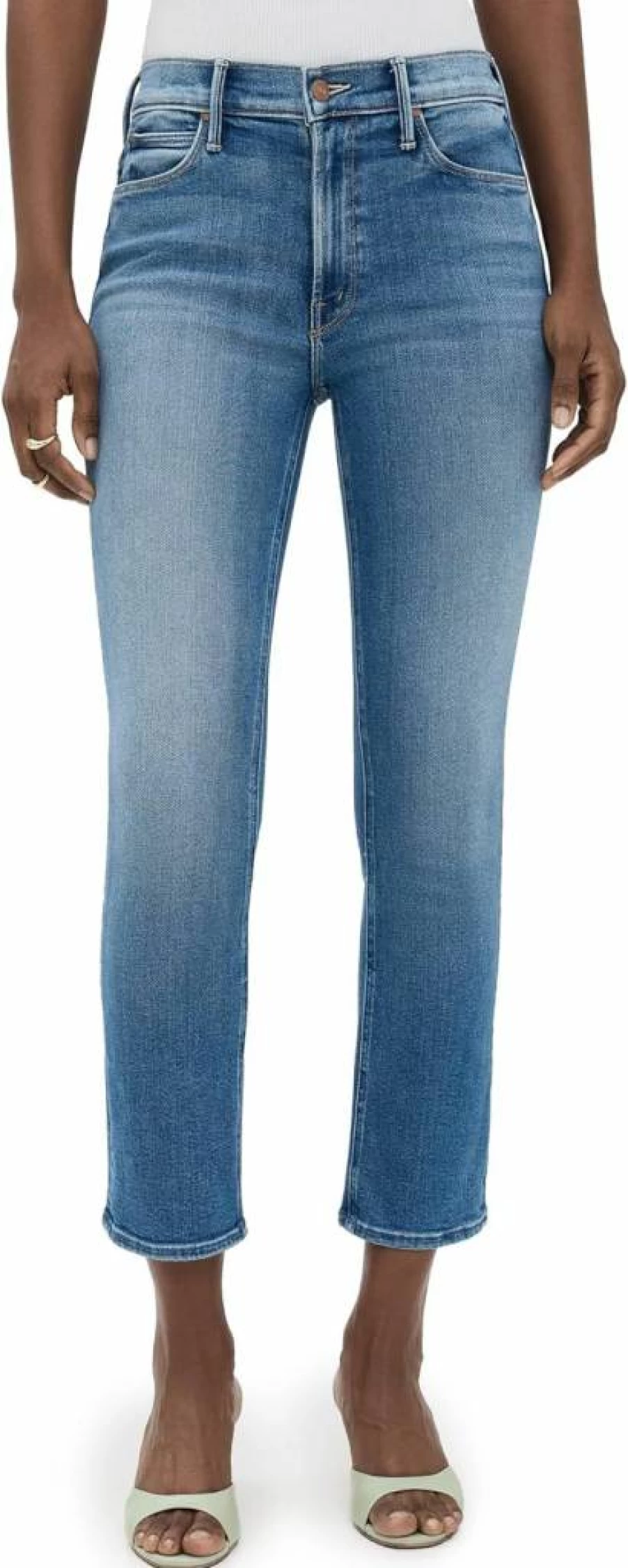 MOTHER Women's Mid Rise Dazzler Crop Jeans - High Waisted Stretch Denim