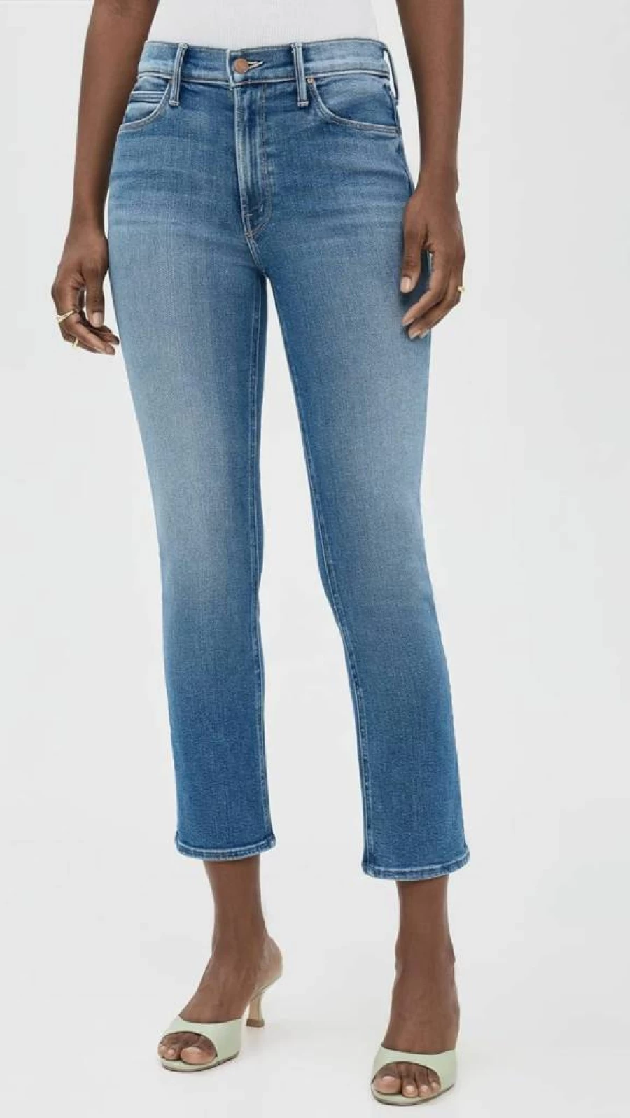 MOTHER Women's Mid Rise Dazzler Crop Jeans - High Waisted Stretch Denim