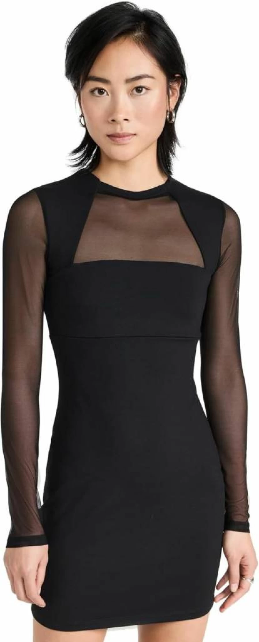 Susana Monaco Women's Long Sleeve Mesh Crew Neck Dress