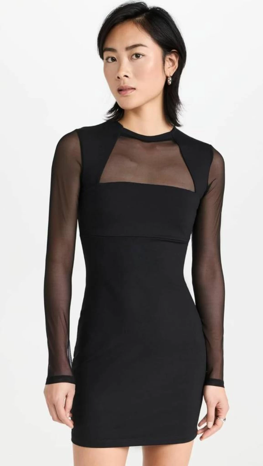 Susana Monaco Women's Long Sleeve Mesh Crew Neck Dress