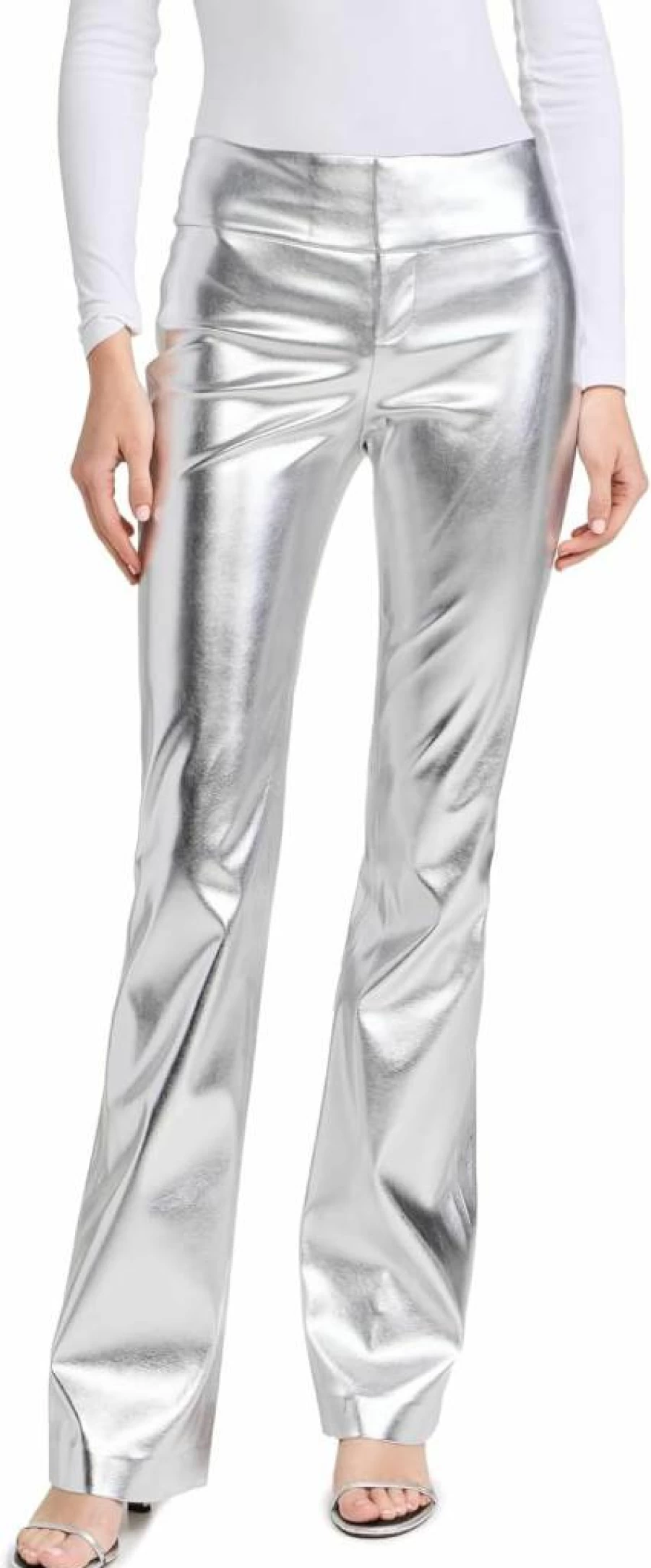 Alice + Olivia Women's Mame High Rise Wide Leg Faux Leather Pants - Black Stretch Vegan Leather Trousers