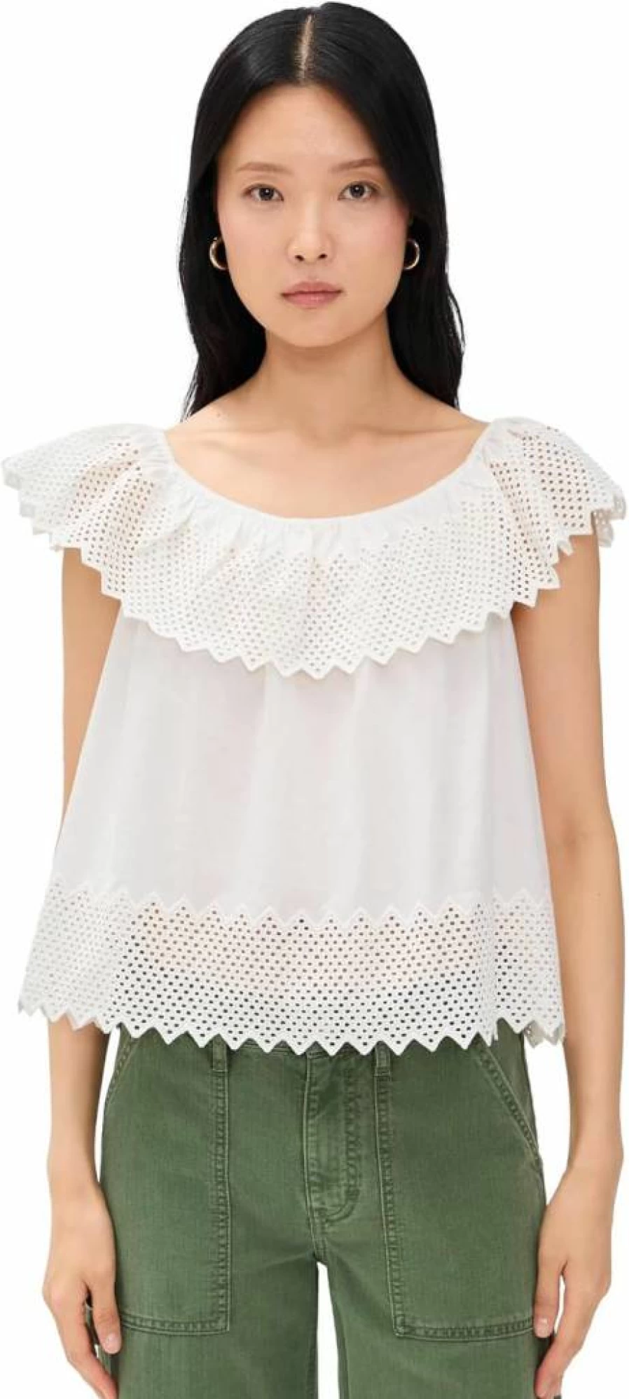 THE GREAT Women's Westport Top - Honeycomb Eyelet Detail Blouse
