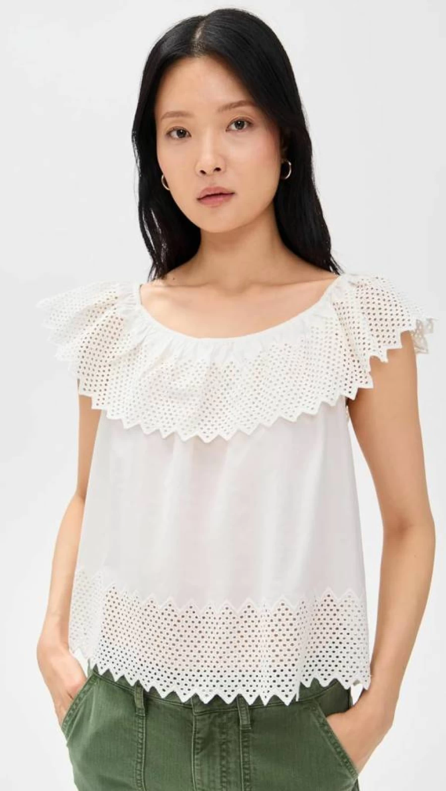 THE GREAT Women's Westport Top - Honeycomb Eyelet Detail Blouse