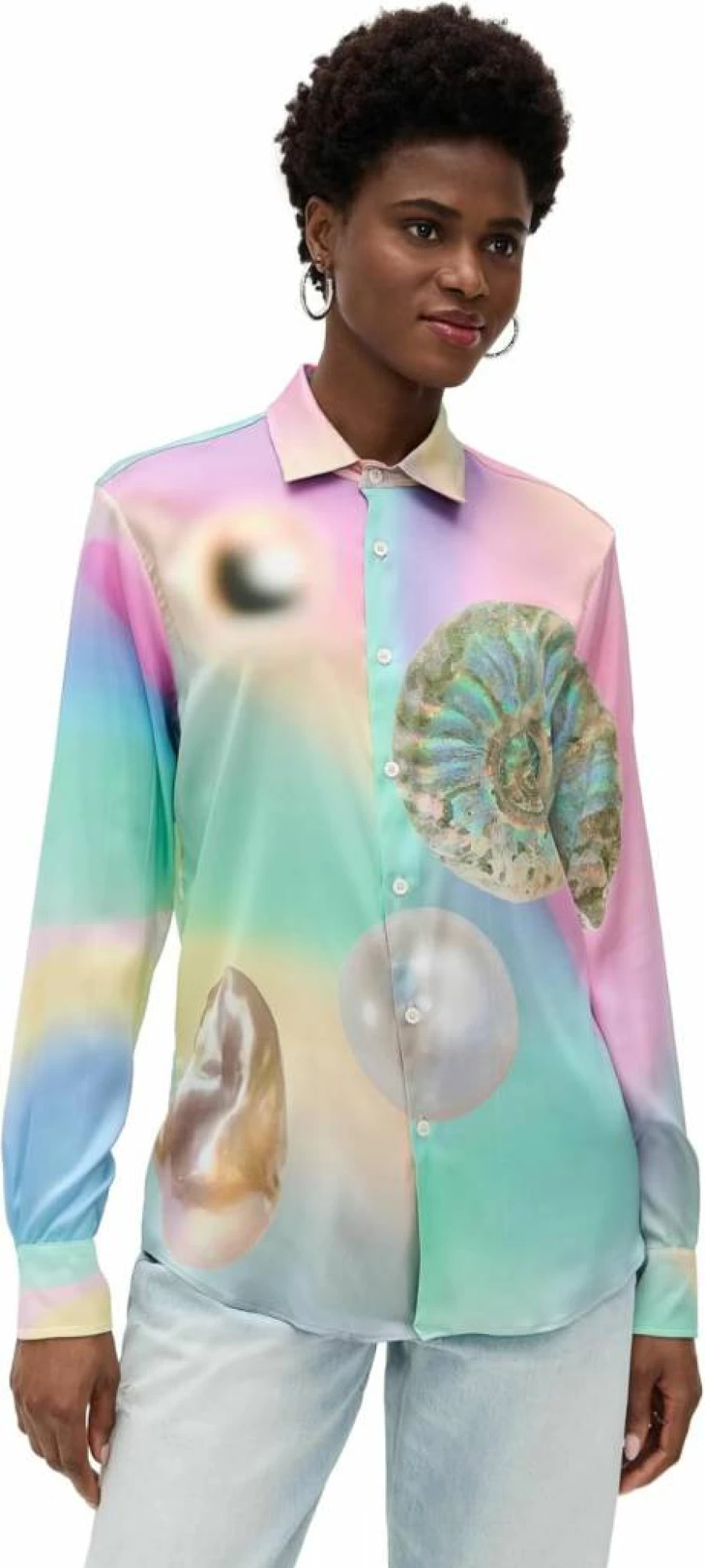 BruceGlen Women's Muva Pearl Print Charmeuse Blouse Elegant Button-Up Shirt