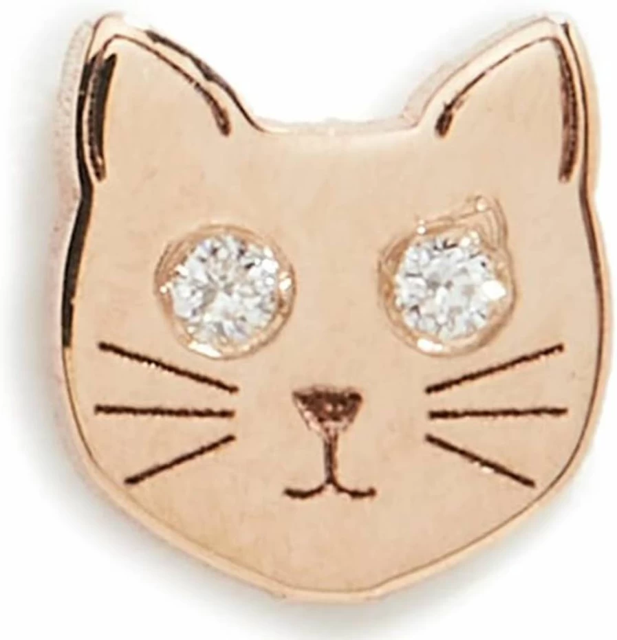 ZOE CHICCO 14K Gold Minimalist Cat Stud Earrings with Diamond Eyes for Women
