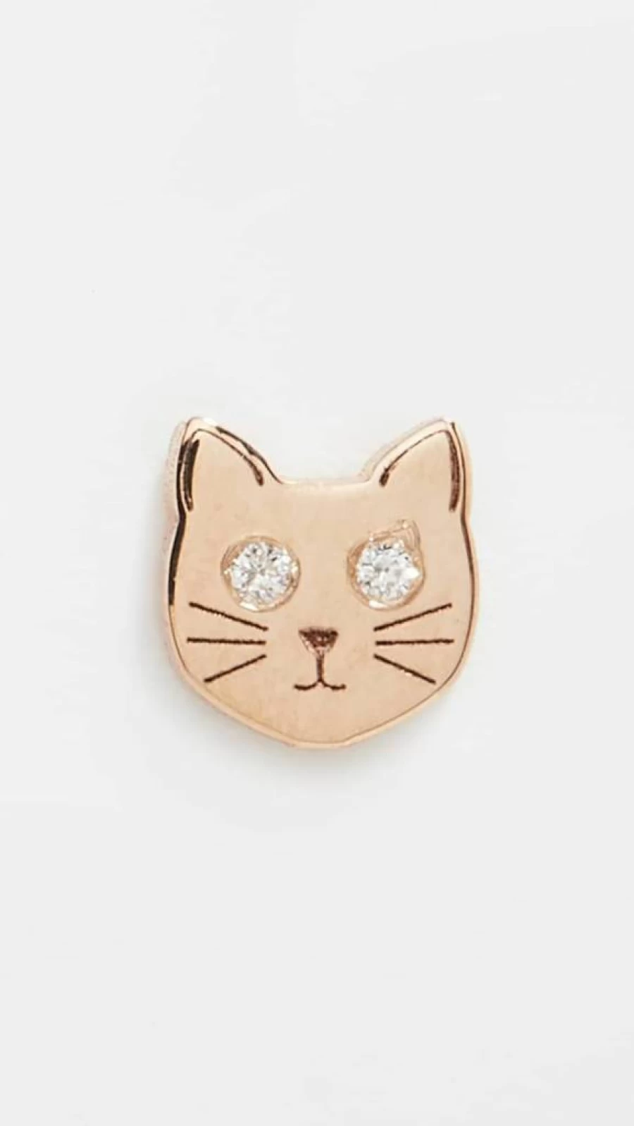 ZOE CHICCO 14K Gold Minimalist Cat Stud Earrings with Diamond Eyes for Women