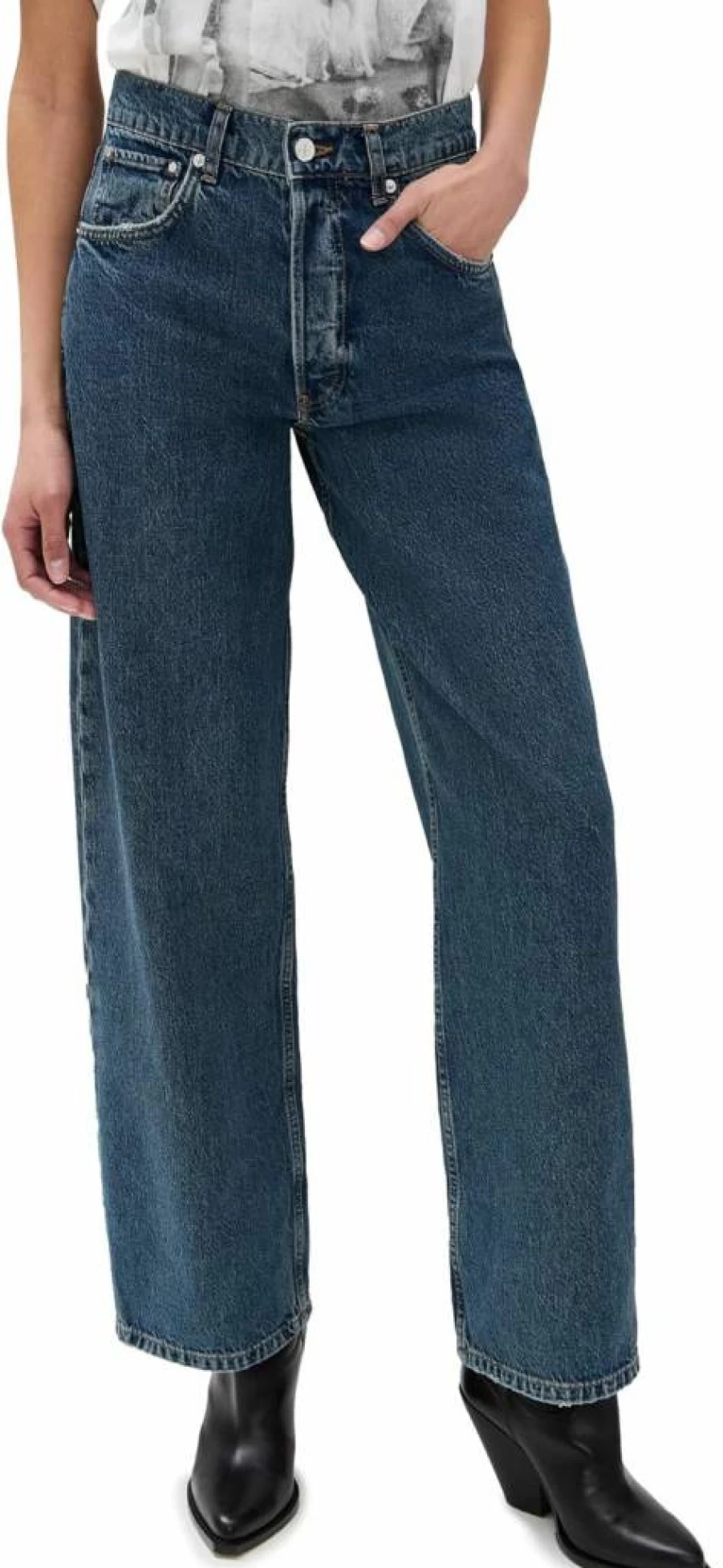 ANINE BING Women's High-Rise Manon Jeans - Slim Fit Stretch Denim Pants for Women