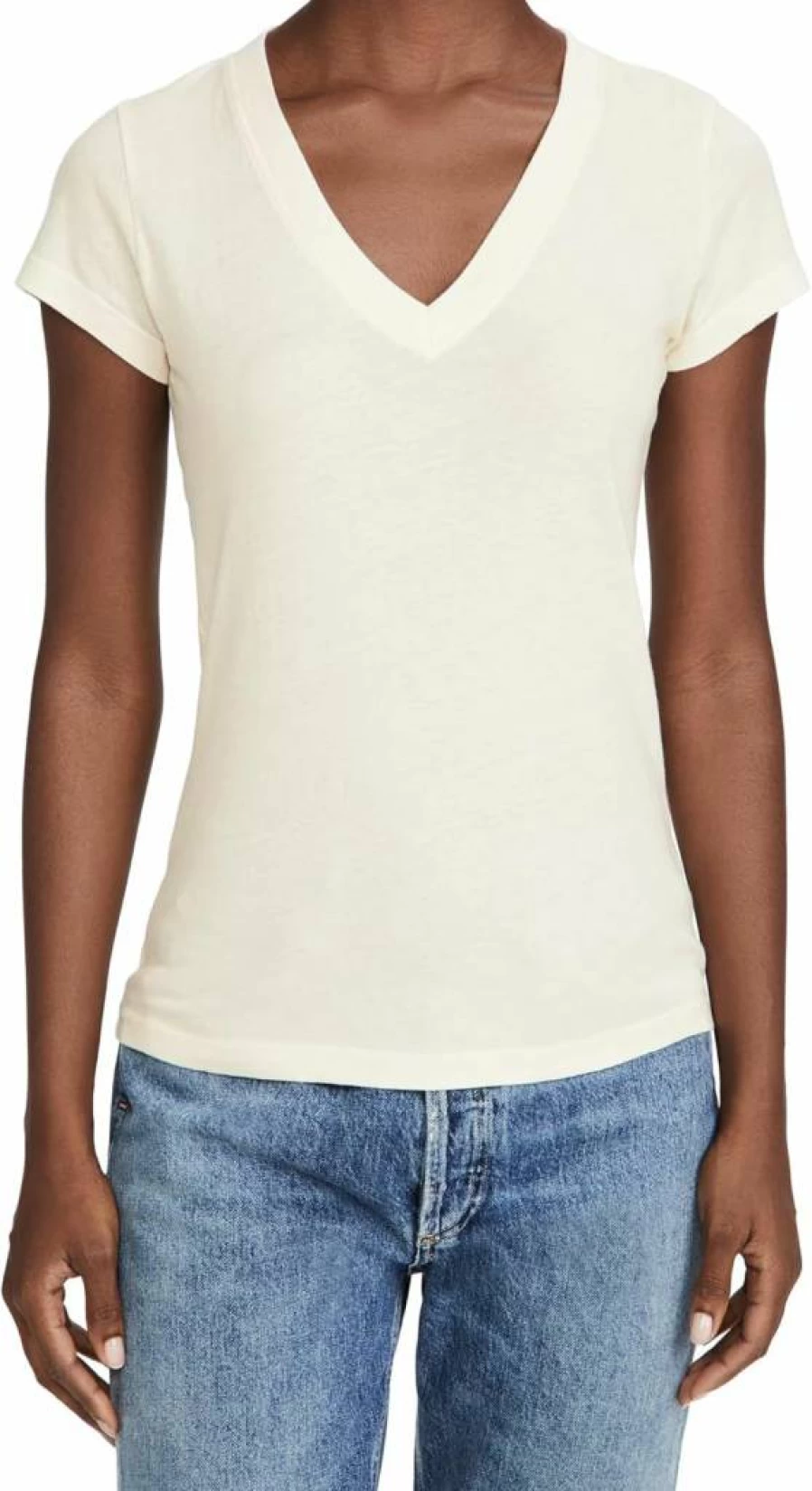 L'AGENCE Women's Becca V-Neck T-Shirt | Soft Cotton Casual Tee