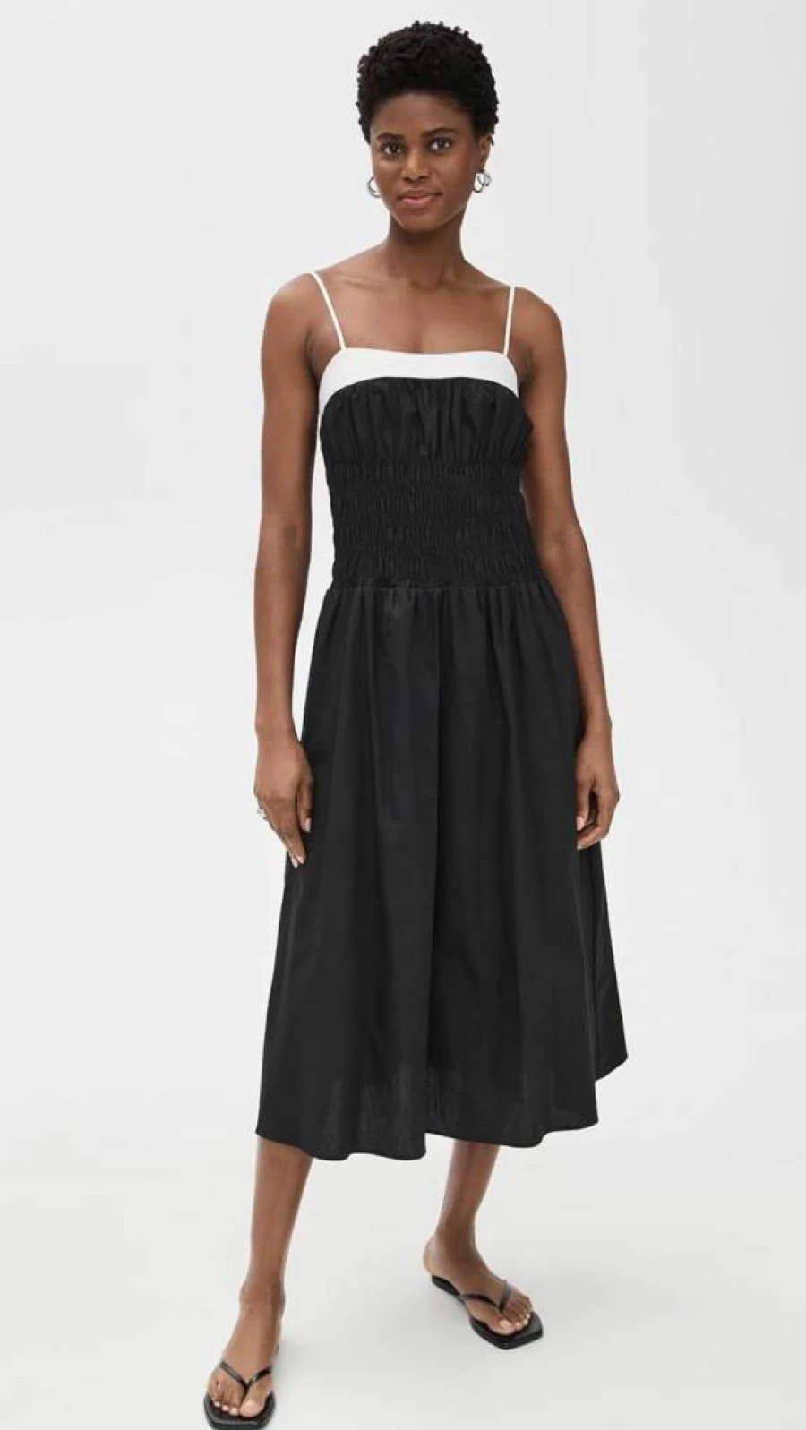 MOON RIVER Women's Smocked Midi Dress - Flowy Summer Dress with Elastic Waist, Vintage Style, Sleeveless Casual Dress