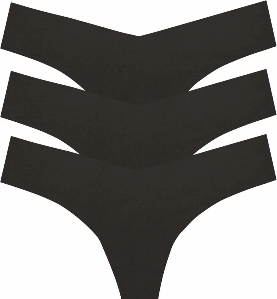 Commando Classic Solid Thong 3-Pack - Seamless No-Show Underwear with Lay-Flat Edges, Comfortable & Machine Washable Women's Thongs