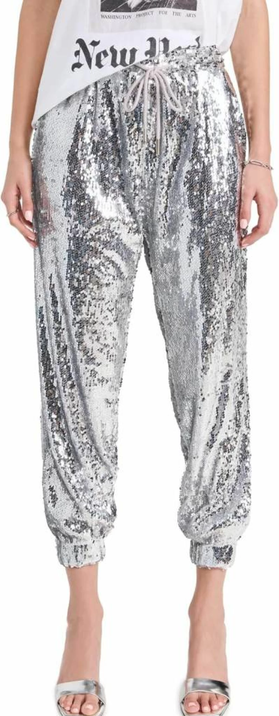 English Factory Women's Sparkly Sequin Joggers - Stylish Comfort Pants for Casual & Active Wear