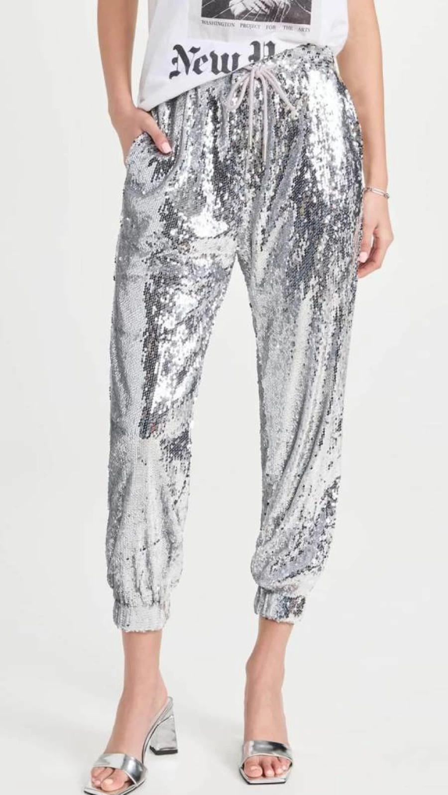 English Factory Women's Sparkly Sequin Joggers - Stylish Comfort Pants for Casual & Active Wear