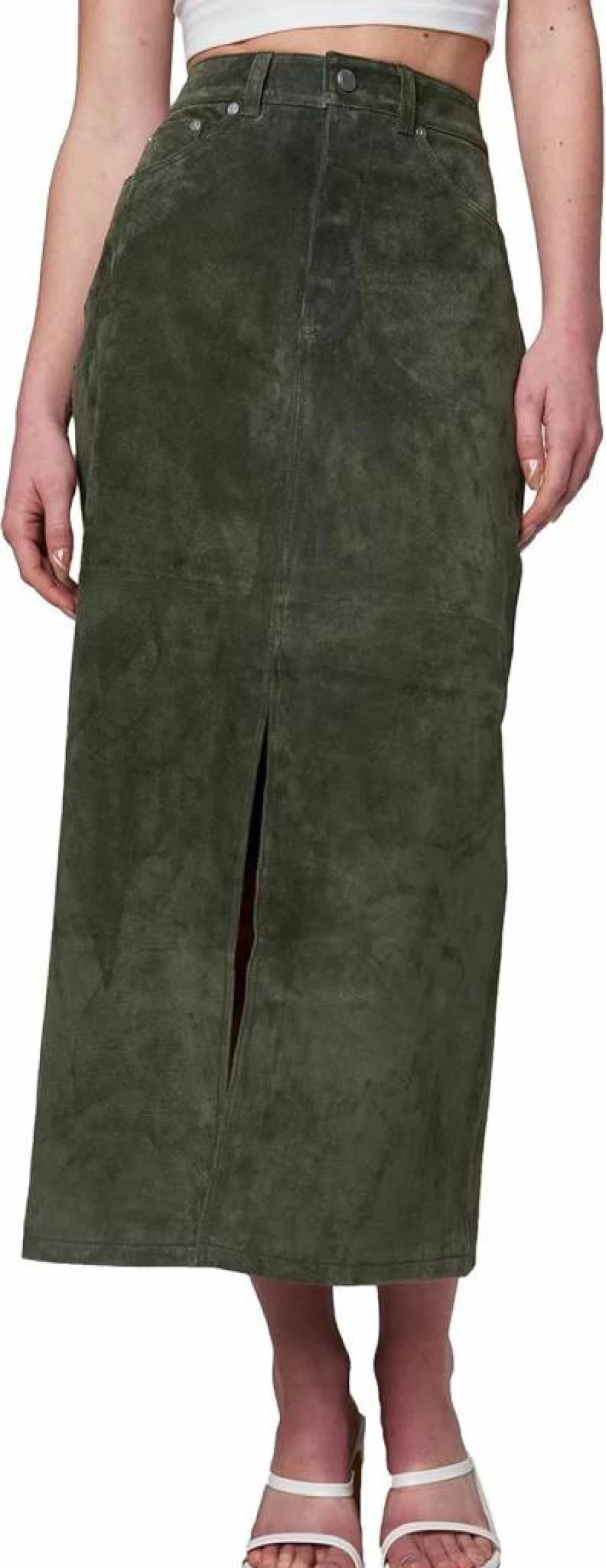 BLANKNYC Women's Genuine Suede Midi Skirt - Brown Leather A-Line Vintage Style