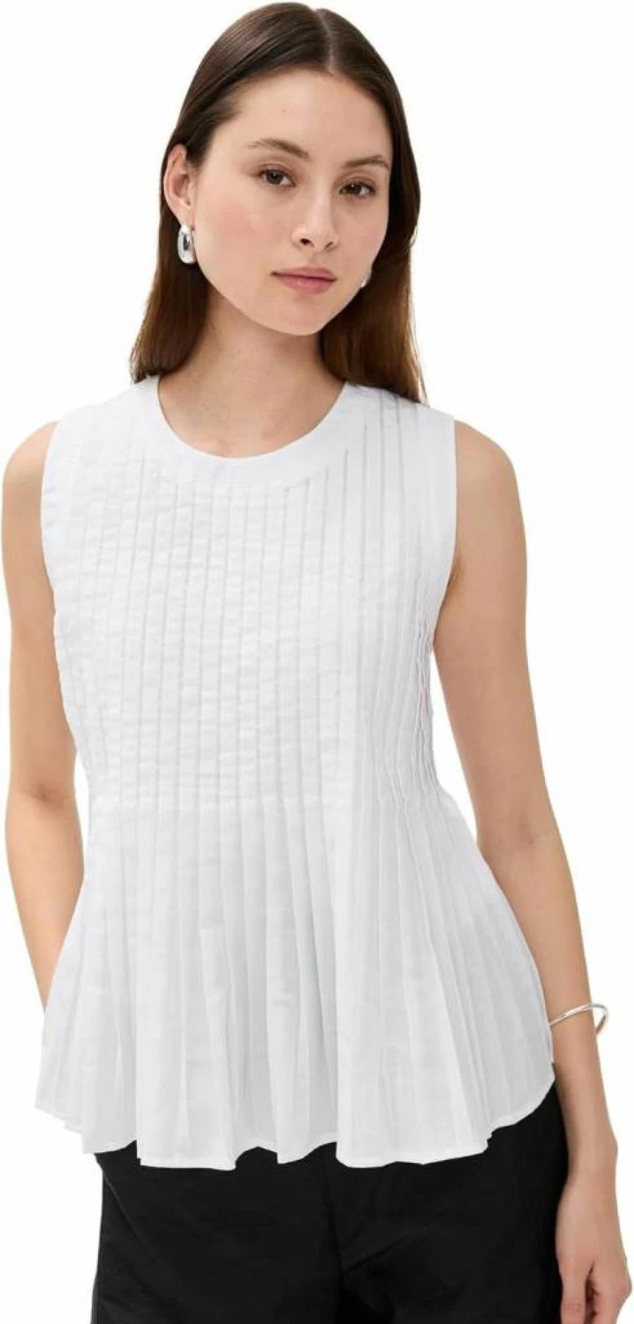 MEIMEIJ Women's Stylish Mini Pleated Sleeveless Blouse - Trendy Summer Tank Top