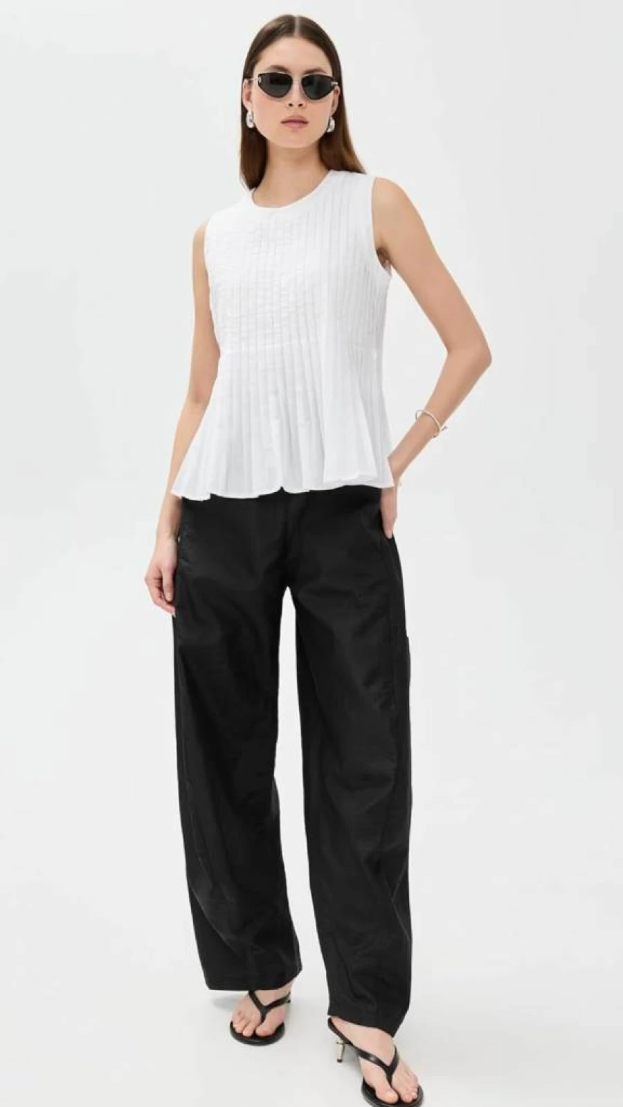 MEIMEIJ Women's Stylish Mini Pleated Sleeveless Blouse - Trendy Summer Tank Top