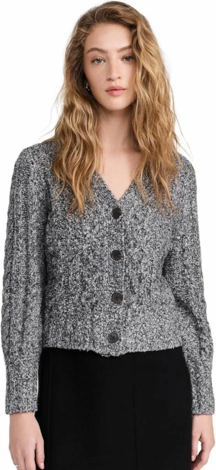 Madewell Women's Marcy Cable Knit Cardigan Sweater - Cozy Marled Pullover