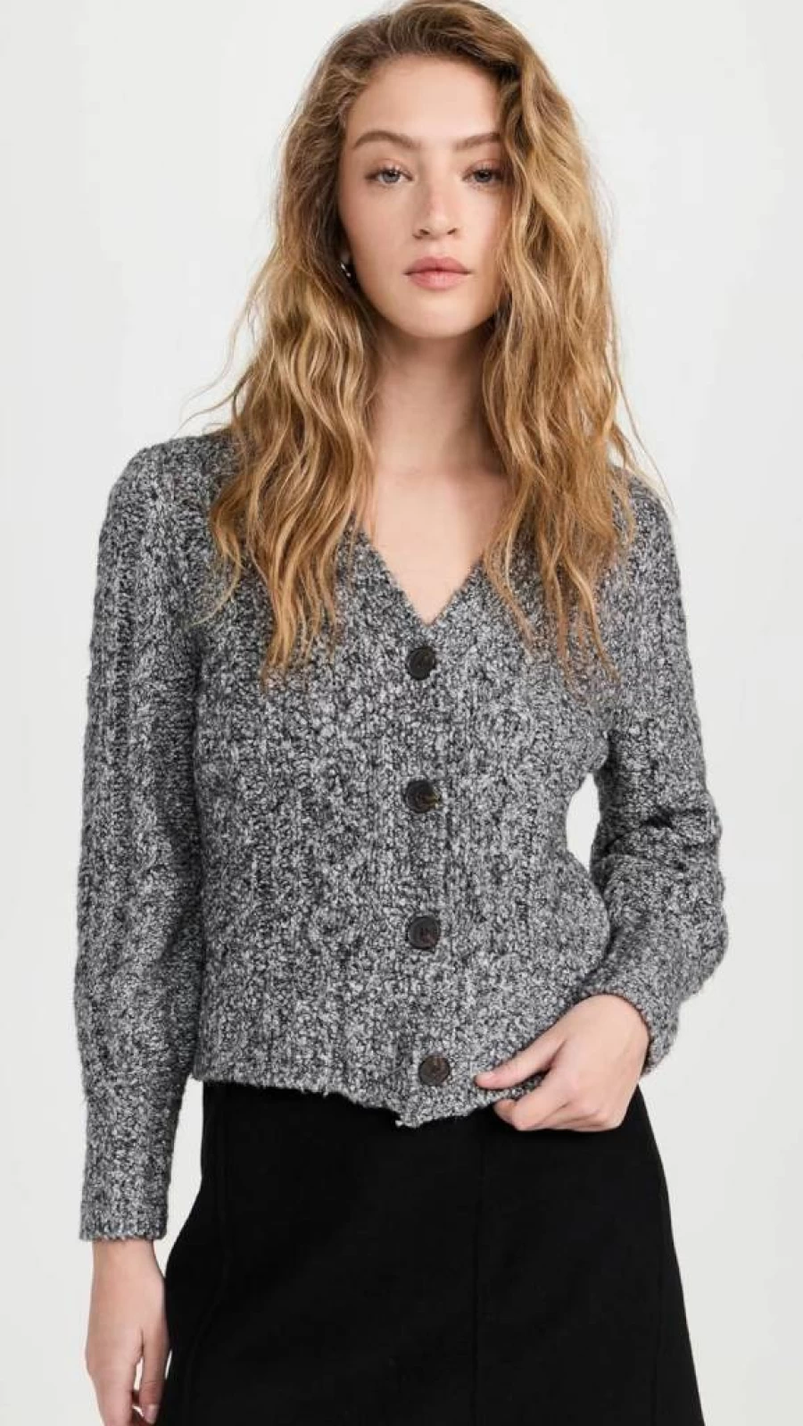 Madewell Women's Marcy Cable Knit Cardigan Sweater - Cozy Marled Pullover